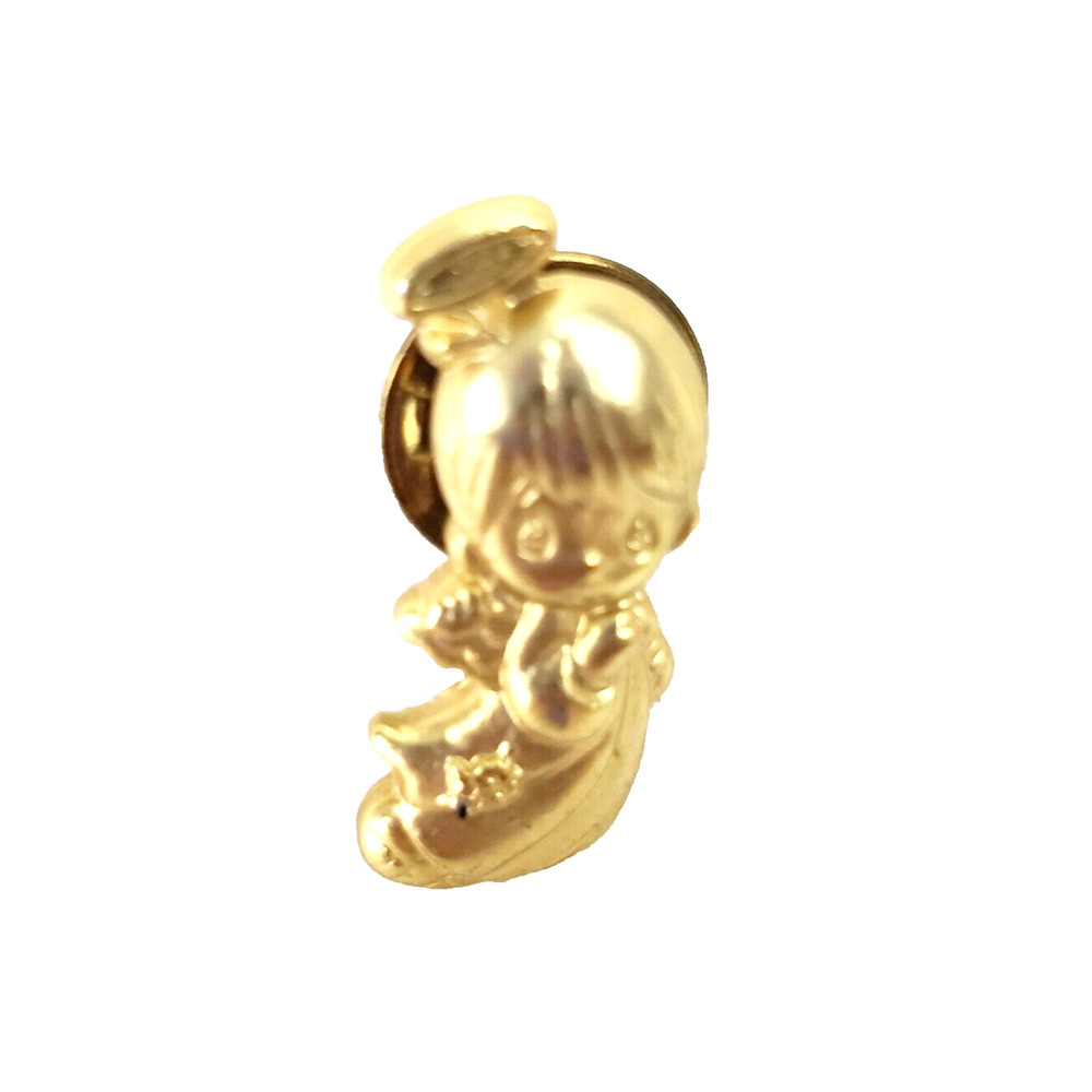 Precious Moment Guardian Angel Pin Womens 1" Gold Tone Push Pin Baby Vintage 90s